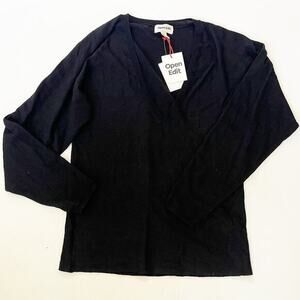 Open Edit V Neck‎ Sweater Wool Blend Long Sleeve Black Sz S Classic Minimalist